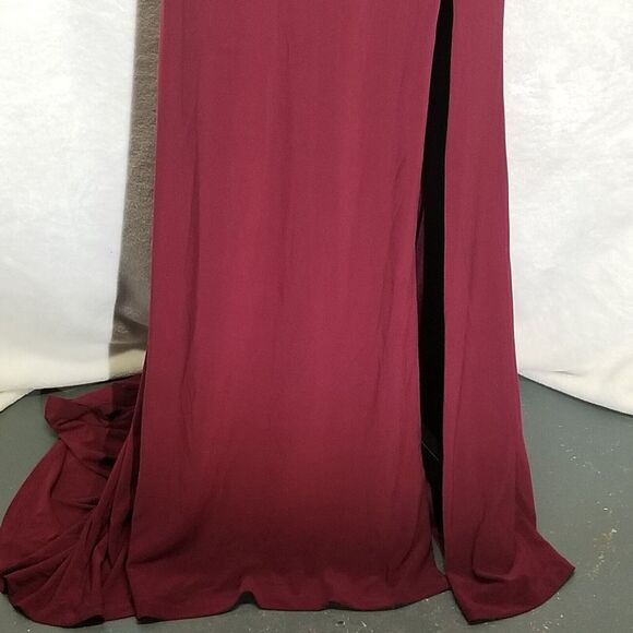 Dear Moon 3 Dress Gown Burgundy Deep V Neck High Slit Stretch Padded Cup Prom - Picture 2 of 9